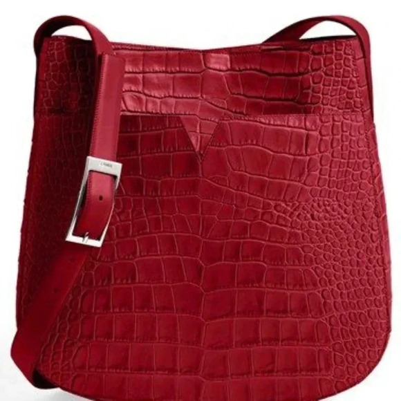 Vince Red Croc Embossed Crossbody Bag Satchel - Picture 1 of 4